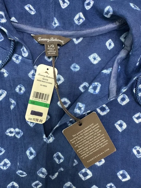 Tommy Bahama NWT Navy Blue Printed Linen Hooded Tunic $138 Retail - Picture 7 of 15